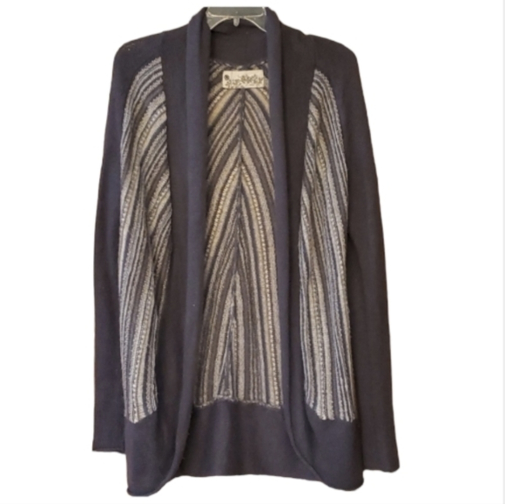 Aventura Wool Blend Striped Steel Blue Grey Open Cardigan Sweater size Medium